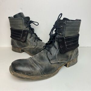 Roan Romano Distressed Black Lace Up Boots Men's 12